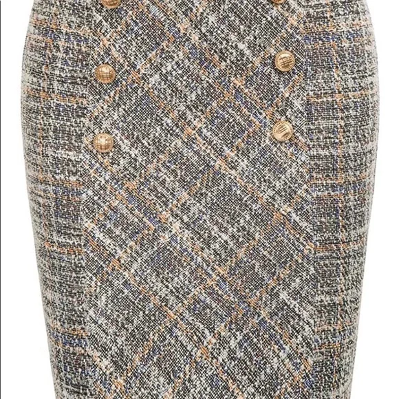 Belle Poque Women's Tweed Skirt Stretchy Business Pencil Skirt Double Breasted - Picture 2 of 8